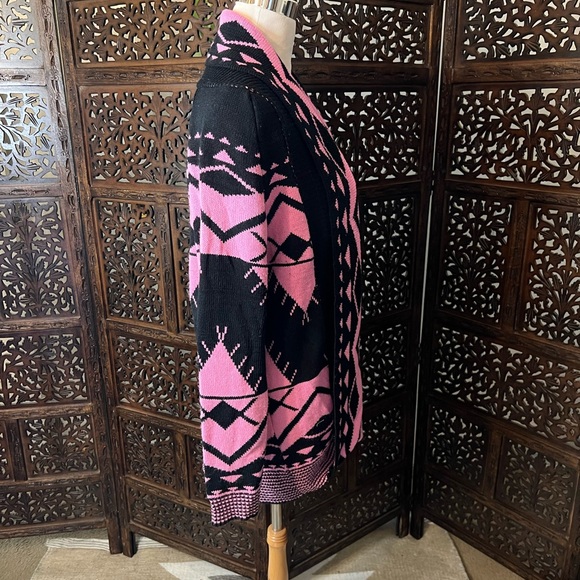 Pink & Black Tribal Print Boho Cardigan - Picture 3 of 4